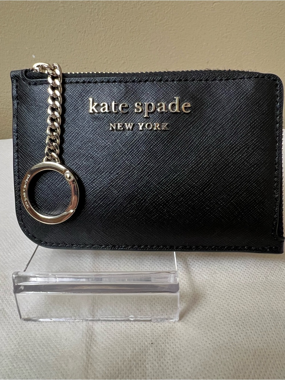 kate spade New York Black Saffiano Leather Key Card Wallet NWOT